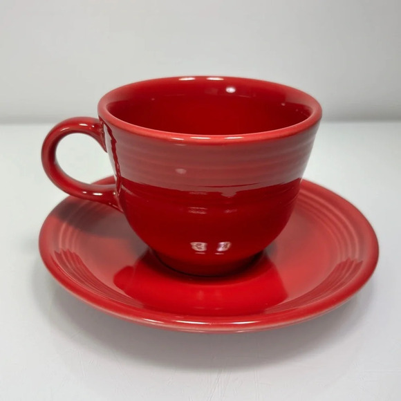 Fiesta Homer Laughlin Vintage Red Teacup Coffee Mug Saucer Set 7.75 oz USA Made - Picture 3 of 7